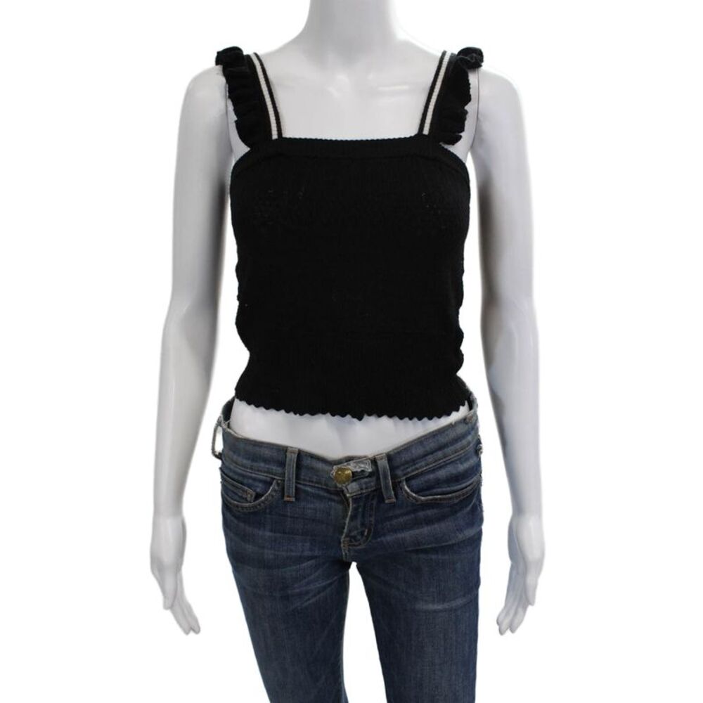 DH New York Women Cropped Camisole Black Square Neck Rayon Size XS